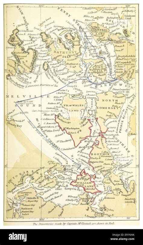 (1860) Map of the probable routes taken by HMS Erebus and HMS Terror during Franklin's lost ...