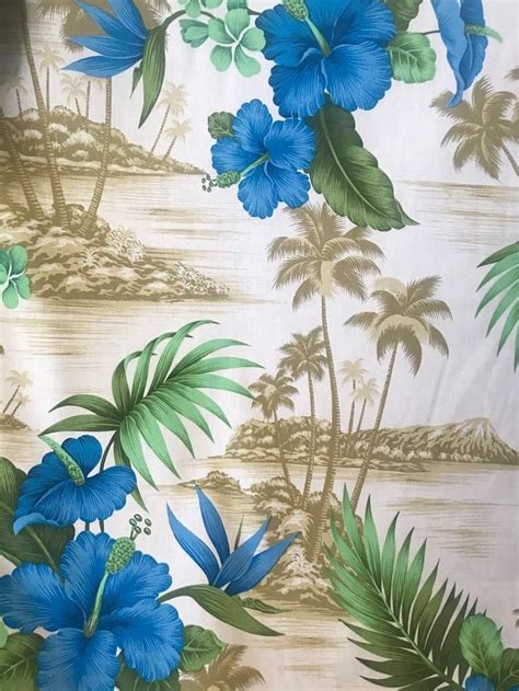 Hawaiian fabric Blue flowers tropical cotton retro Tropical | Etsy in 2021 | Hawaiian fabric ...