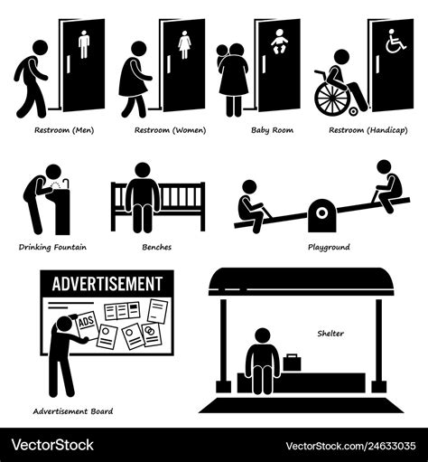 Public amenities and facilities such as toilet Vector Image