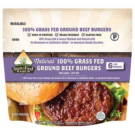 Sun Fed Ranch 100% Grass Fed Ground Beef Burgers 6 ea | Frozen Foods ...