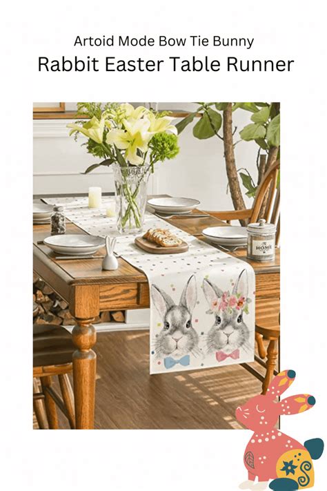 Artoid Mode Bow Tie Bunny Rabbit Easter Table Runner, Seasonal Holiday Kitchen Dining Table ...