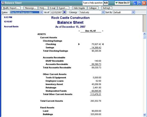 Balance Sheet Template Quickbooks