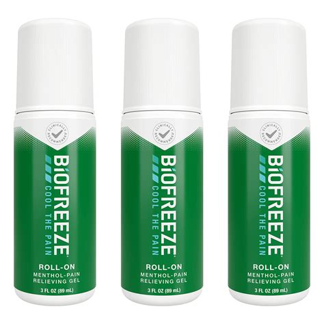 Buy Biofreeze Roll-On Pain-Relieving Gel 3 FL OZ, Green (Pack Of 3) Topical Pain Reliever For ...