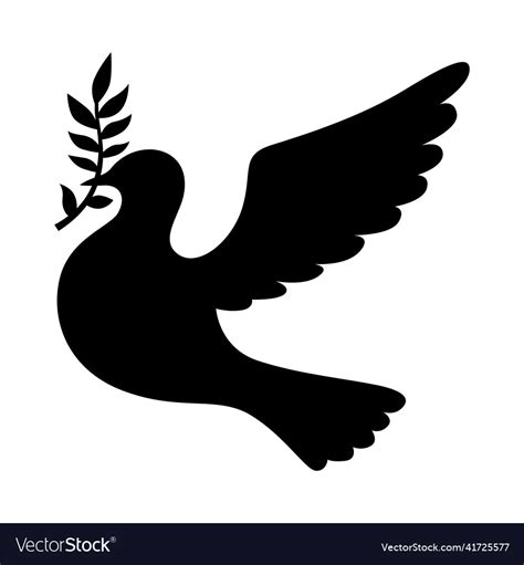 Dove with olive branch silhouette Royalty Free Vector Image