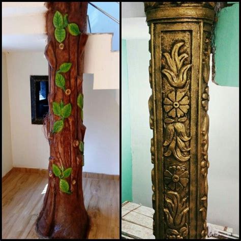 Pillar painting design | Pillars, Painted leaves, Mural