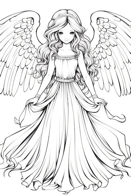 Premium Photo | Coloring page of a cartoon angel with wings