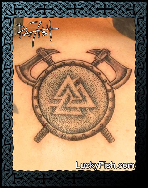 Viking Valknut War Shield Tattoo Design — LuckyFish, Inc. and Tattoo ...