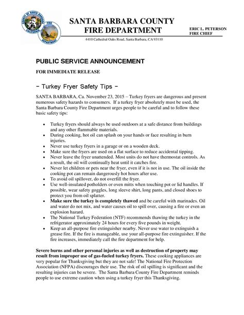 Turkey Fryer Safety Tips - Santa Barbara County Fire Department