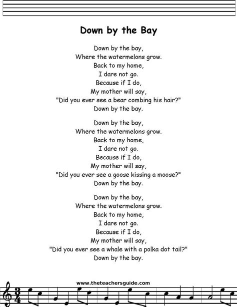 down by the bay printout | Children songs lyrics, Nursery songs, Classroom songs