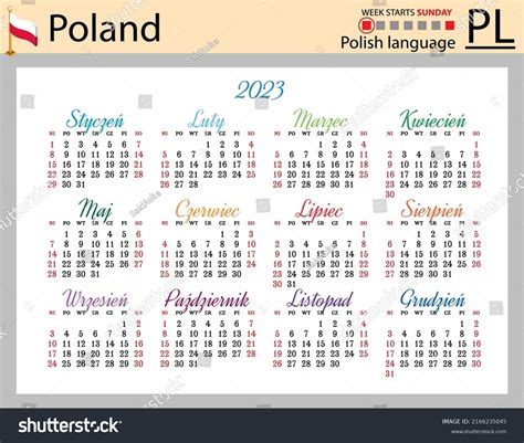 Polish Horizontal Pocket Calendar 2023 Two Stock Vector (Royalty Free ...