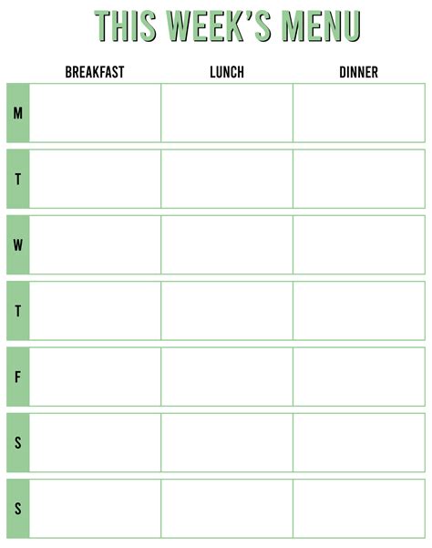 Printable Blank Weekly Menu Templates | Weekly menu template, Printable ...