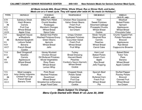 Cycle Menu Template | cycle menu 1 week 4 cycle menu template information http www menu ...