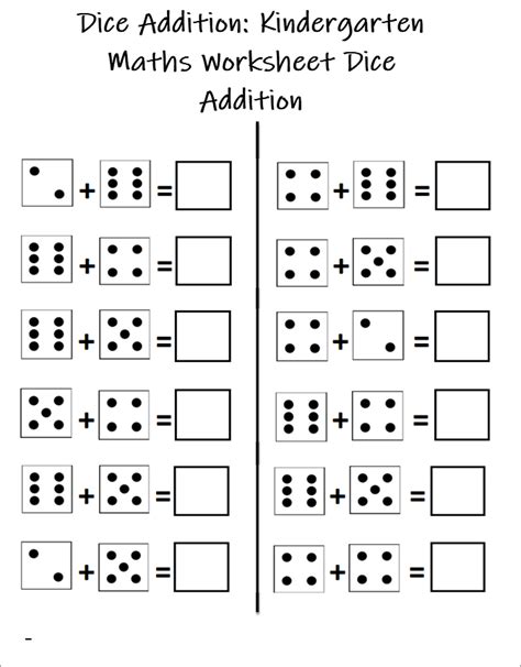 Dice Addition: Kindergarten Maths Worksheet Dice Addition