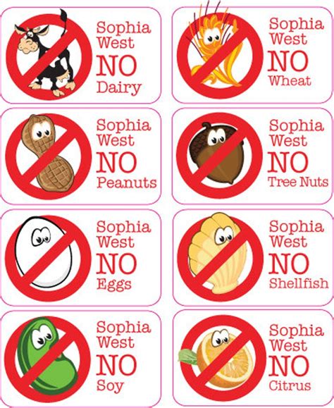 Food Allergy Alert Labels for Kids waterproof, Daycare, School, Camp, Preschool, Stickers ...