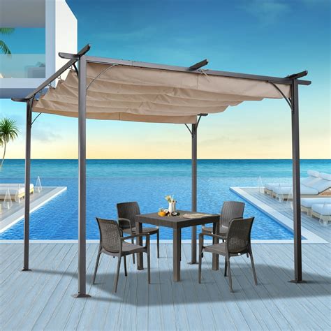 Outsunny 10’ Retractable Canopy Cover Steel Frame Classic Pergola Gazebo - Walmart.com - Walmart.com