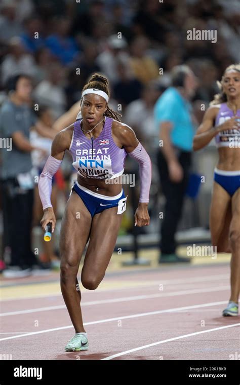 Amber Anning participating in the 400 meters relay at the World Athletics Championships in ...