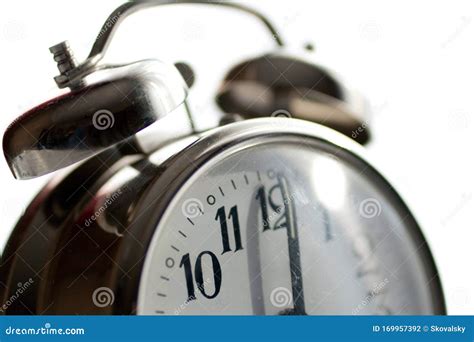 Vintage Alarm Clock Isolated on White Background Stock Photo - Image of metal, time: 169957392