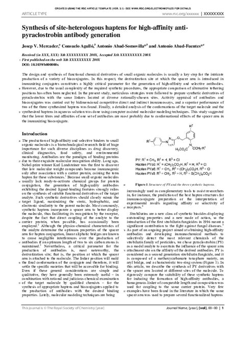 (PDF) Synthesis of site-heterologous haptens for high-affinity anti-pyraclostrobin antibody ...