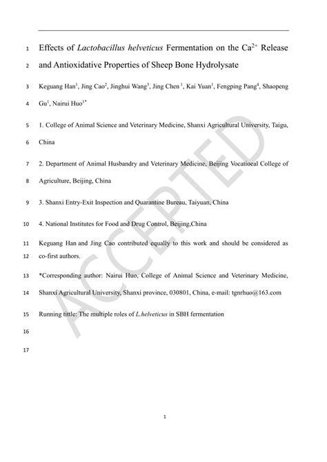 (PDF) Effects of Lactobacillus helveticus Fermentation on the Ca2 ...