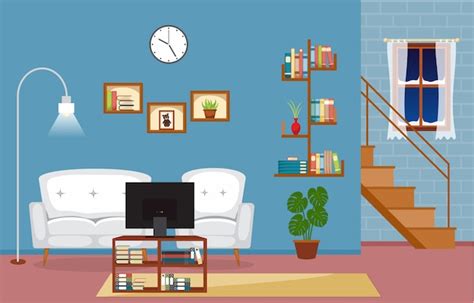 Premium Vector | Modern living room family house interior furniture vector illustration