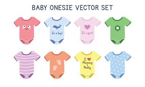 Set of lovely baby onesie clipart. Simple cute baby onesie with kawaii designs flat vector ...