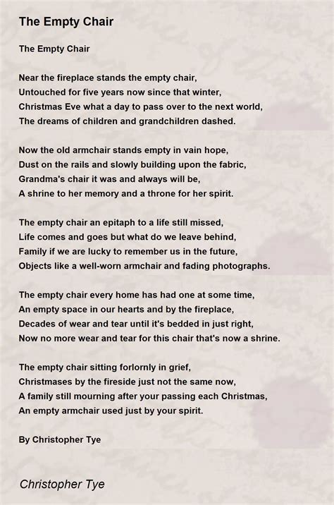 The Empty Chair by Christopher Tye - The Empty Chair Poem