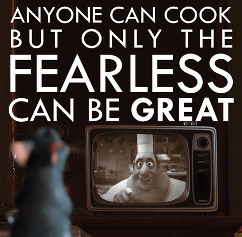 an old tv with the words, anyone can cook but only the fearless can be great