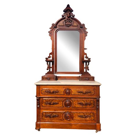 Antique Eastlake Victorian Heavily Carved Walnut Mirrored Dresser with ...
