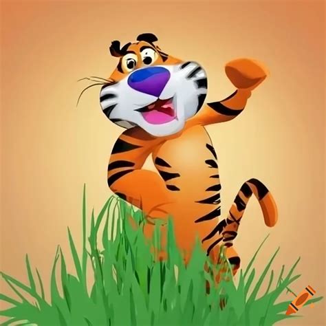 Cartoon tiger eating grass