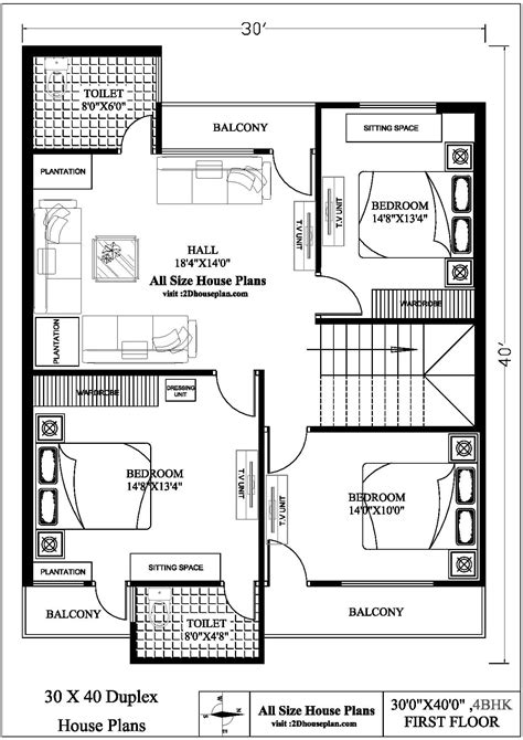 30x40 Duplex House Plans | Best 3 Bhk Duplex House Plan