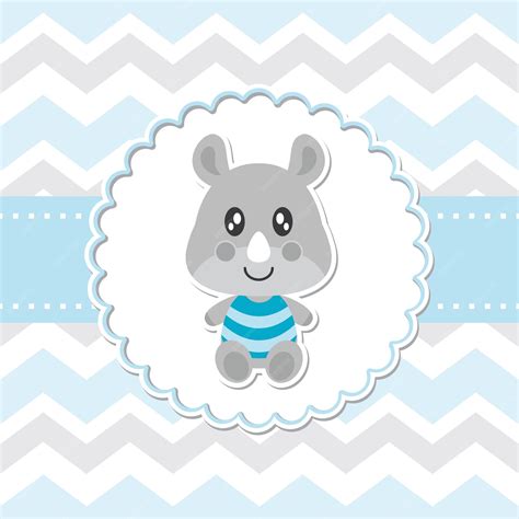 Leuke baby renoster glimlachen op bloem frame vector cartoon illustratie voor baby shower kaart ...