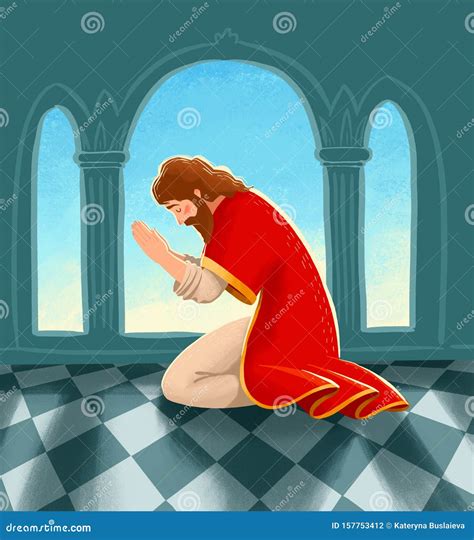 Bible Children Illustration. Daniel is Kneeling and Praying To God Stock Illustration ...