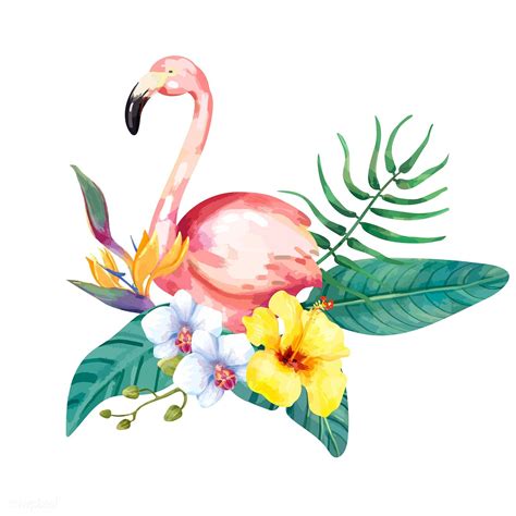 Hand drawn flamingo bird with tropical flowers | premium image by ...