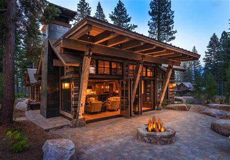 Rustic House Design with Fire Pit in Stone Patio