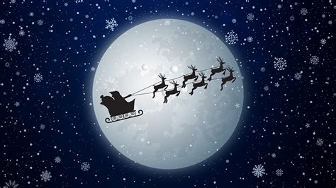 Wallpaper Deer New year Sled Silhouette Snowflakes Santa 1366x768