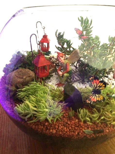 Miniature Terrarium Fairy Garden in a round glass fish bowl using ...