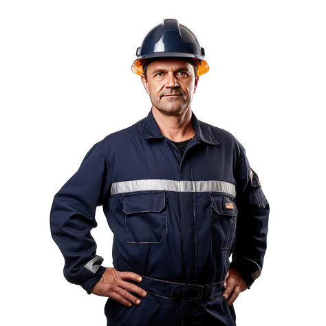 Portrait of a smiling worker in helmet on transparent background ...