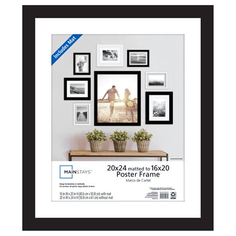 Mainstays 1.5" Wide Black 20x24 Matted to 16x20 Poster and Wall Picture Frame - Walmart.com ...