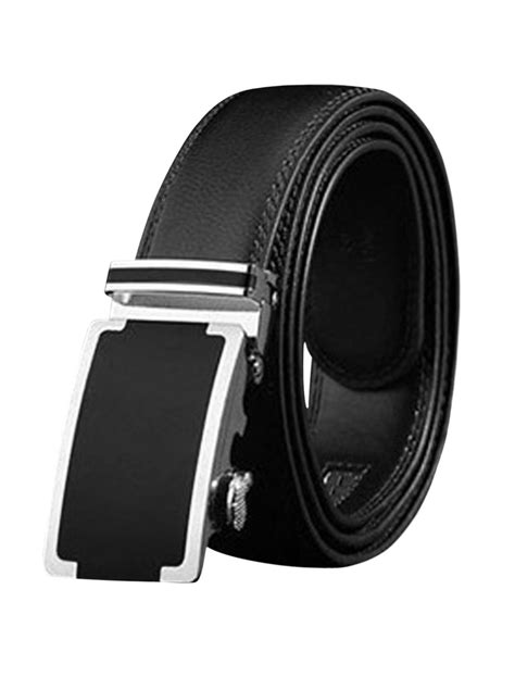 Men's Automatic Buckle Holeless PU Leather Ratchet Belt Black | Walmart ...