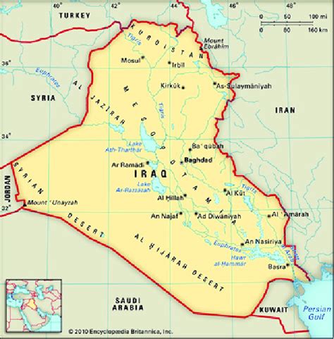 Map of Iraq showing the Tigris and Euphrates Rivers (Encyclopaedia... | Download Scientific Diagram