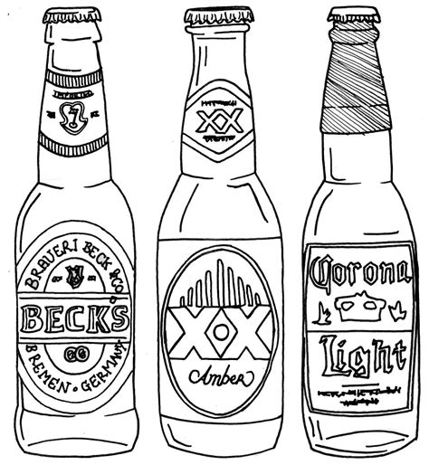 Beer bottle drawing, Bottle drawing, Beer drawing