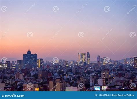 Mexico City Skyline Sunset Panoramic View Editorial Stock Image - Image ...