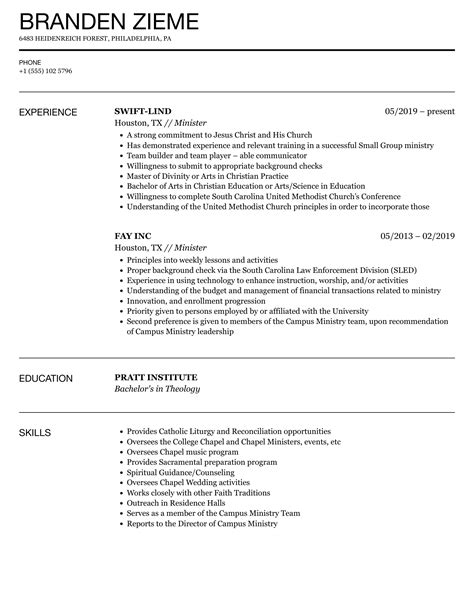 Minister Resume Samples | Velvet Jobs