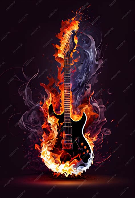 Una guitarra con llamas que dice "fuego". | Foto Premium