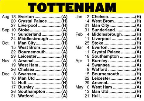 Tottenham fixtures: - Daily Star