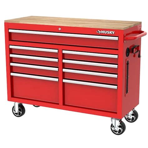 Husky 46 in. W x 18 in. D 9-Drawer Gloss Red Mobile Workbench Cabinet ...