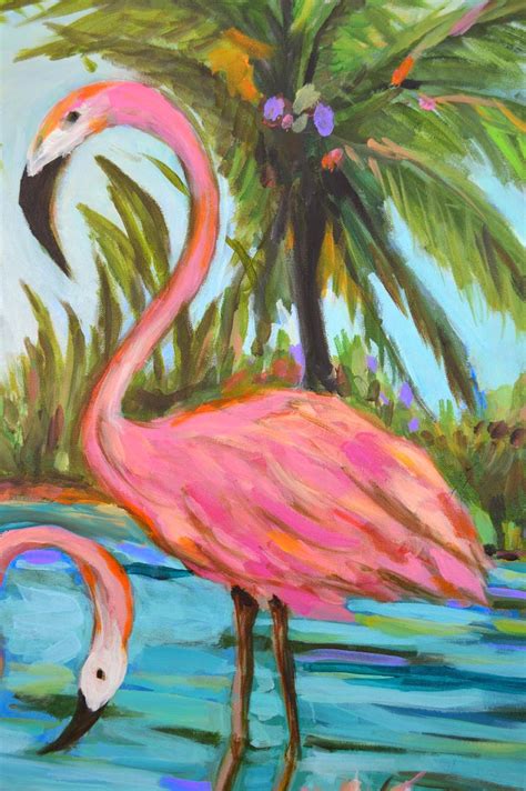 .: Pink Flamingo Painting by Karen Fields 30 x 30