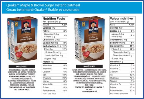 Quaker Instant Oatmeal High Fiber Maple And Brown Sugar Nutrition Facts ...