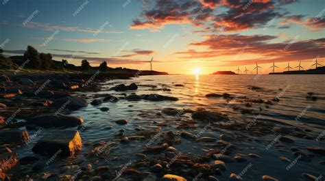 Premium Photo | Offshore Wind Turbine At sunset view