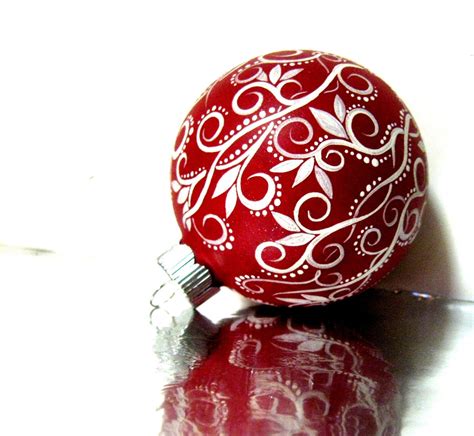 Christmas Ornament: Red and White Ornament Hand Painted Medium